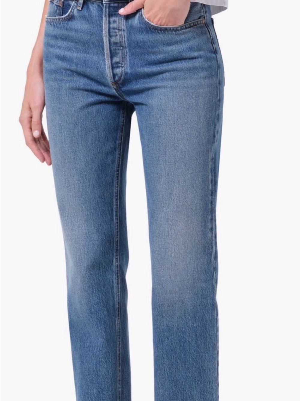 Agolde Mid-Rise Straight Leg Jeans - Medium Blue